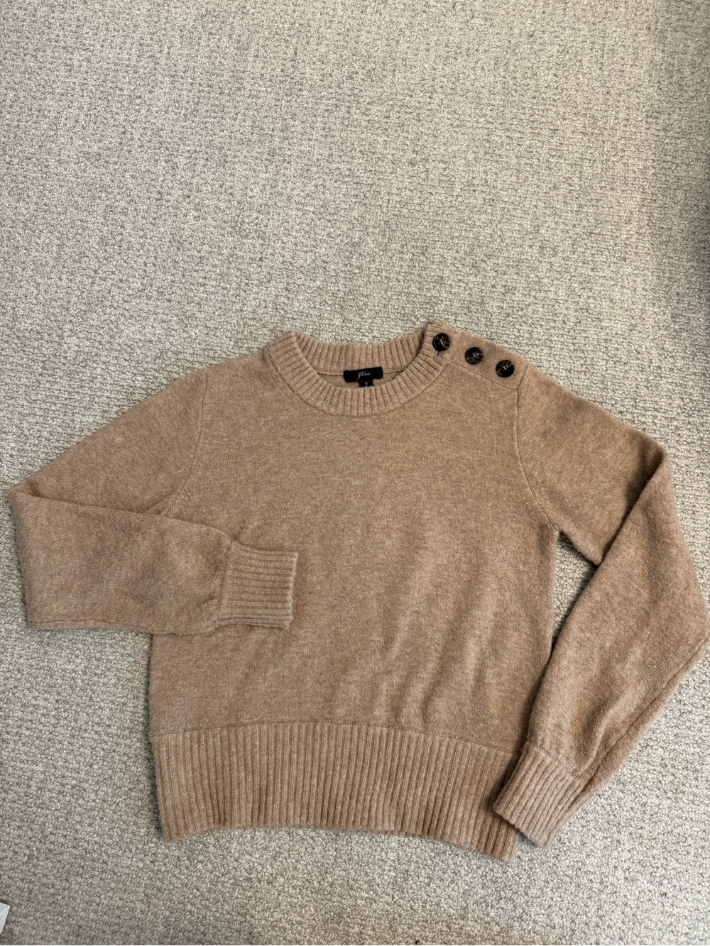 J.Crew Classic Crewneck Button-Shoulder Sweater in Taupe